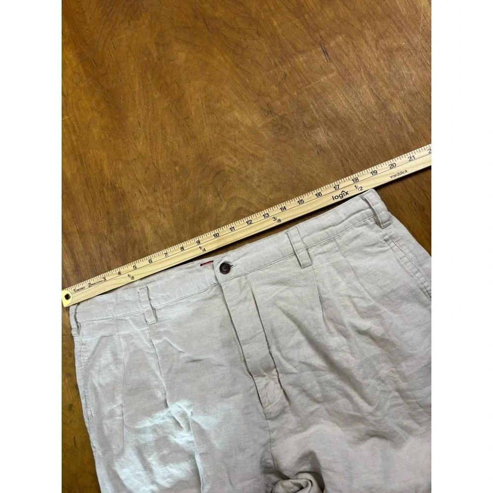 VINTAGE Chaps Ralph Lauren Pants Men 37x33 Beige Linen Blend Baggy Loose Trouser